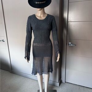 Women’s Gray Knit Sheer Midi Dress